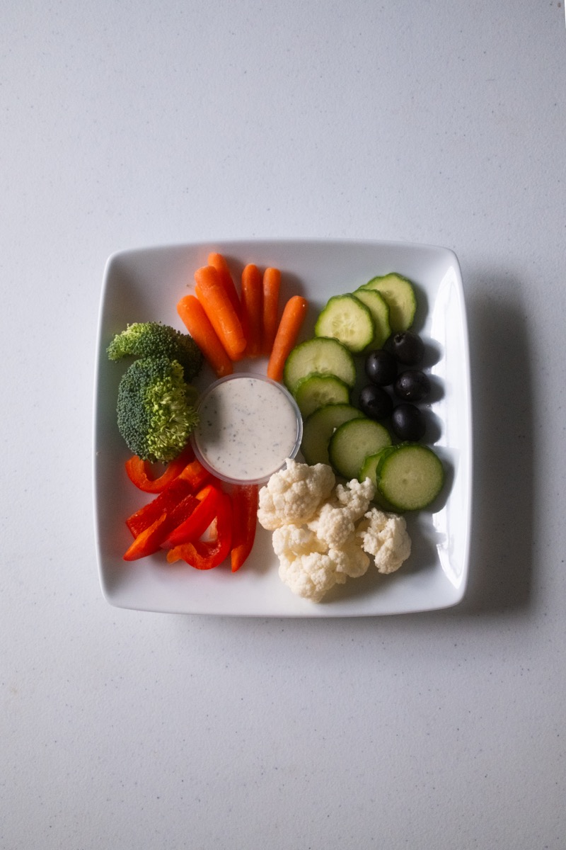 Individual veggie plate with ranch dip